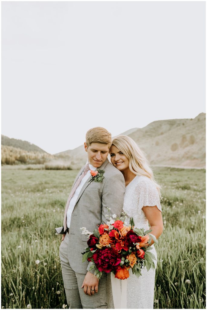 bride and groom posing during bridals session in utah valley