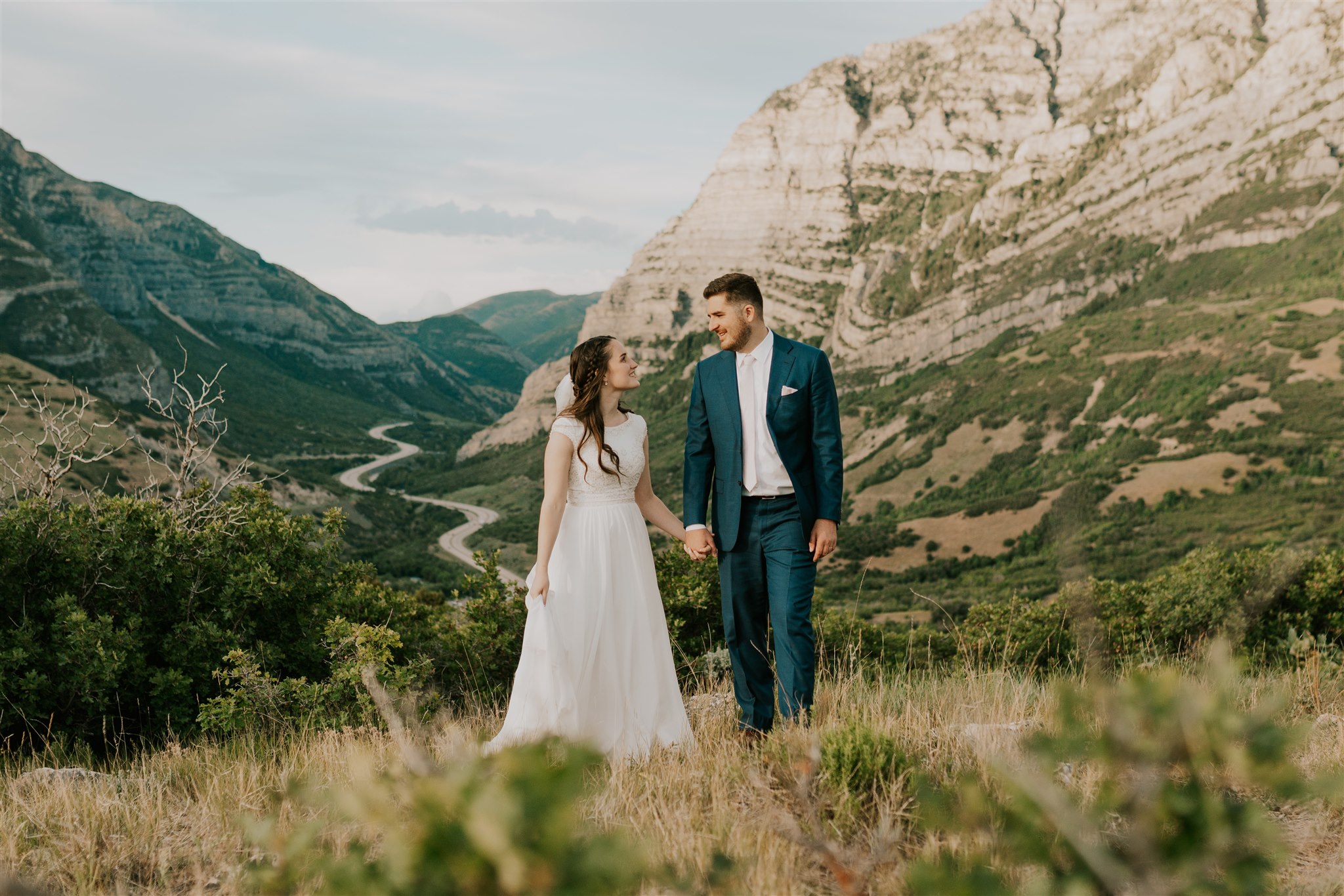 bride and groom taking outdoor bridals in utah valley